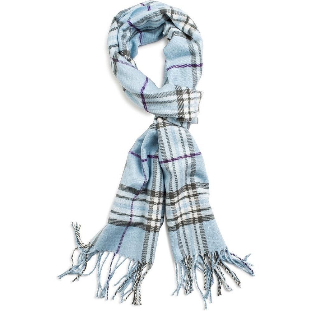 Women's Blue Plaid Super Soft Classic Cashmere Feel Winter Scarf Outerwear